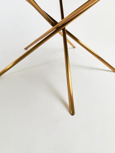 Gold Aged Fir Wood Rustic Top Dining Table with Stainless Steel Tied Base, Jana - Joe’s Haven
