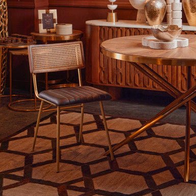 Gold Aged Fir Wood Rustic Top Dining Table with Stainless Steel Tied Base, Jana - Joe’s Haven