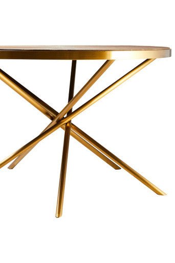 Gold Aged Fir Wood Rustic Top Dining Table with Stainless Steel Tied Base, Jana - Joe’s Haven