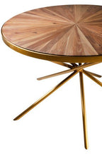 Gold Aged Fir Wood Rustic Top Dining Table with Stainless Steel Tied Base, Jana - Joe’s Haven