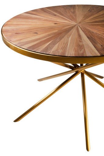 Gold Aged Fir Wood Rustic Top Dining Table with Stainless Steel Tied Base, Jana - Joe’s Haven