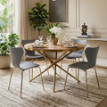 Gold Aged Fir Wood Rustic Top Dining Table with Stainless Steel Tied Base, Jana - Joe’s Haven