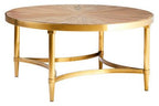 Gold Aged Fir Wood Rustic Top Coffee Table with Stainless Steel Curved Base, Jana - Joe’s Haven