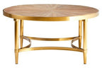Gold Aged Fir Wood Rustic Top Coffee Table with Stainless Steel Curved Base, Jana - Joe’s Haven