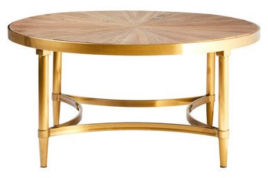 Gold Aged Fir Wood Rustic Top Coffee Table with Stainless Steel Curved Base, Jana - Joe’s Haven