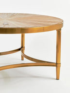 Gold Aged Fir Wood Rustic Top Coffee Table with Stainless Steel Curved Base, Jana - Joe’s Haven