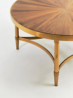 Gold Aged Fir Wood Rustic Top Coffee Table with Stainless Steel Curved Base, Jana - Joe’s Haven