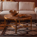 Gold Aged Fir Wood Rustic Top Coffee Table with Stainless Steel Curved Base, Jana - Joe’s Haven