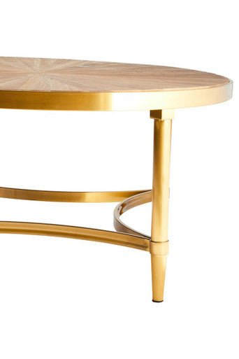 Gold Aged Fir Wood Rustic Top Coffee Table with Stainless Steel Curved Base, Jana - Joe’s Haven