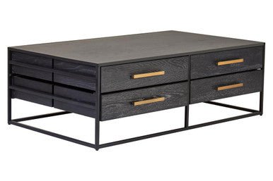 Black Finish 4 - Drawer Coffee Table with Metallic Handles and Iron Frame, Judd - Joe’s Haven