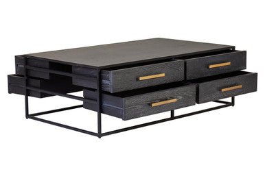 Black Finish 4 - Drawer Coffee Table with Metallic Handles and Iron Frame, Judd - Joe’s Haven