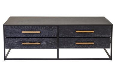 Black Finish 4 - Drawer Coffee Table with Metallic Handles and Iron Frame, Judd - Joe’s Haven