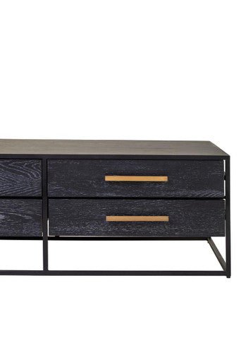 Black Finish 4 - Drawer Coffee Table with Metallic Handles and Iron Frame, Judd - Joe’s Haven