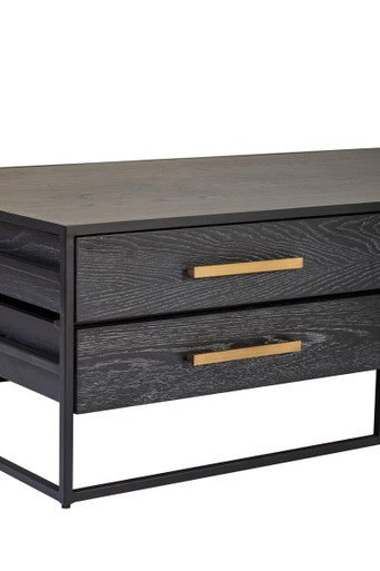 Black Finish 4 - Drawer Coffee Table with Metallic Handles and Iron Frame, Judd - Joe’s Haven