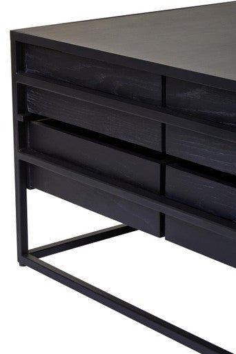 Black Finish 4 - Drawer Coffee Table with Metallic Handles and Iron Frame, Judd - Joe’s Haven