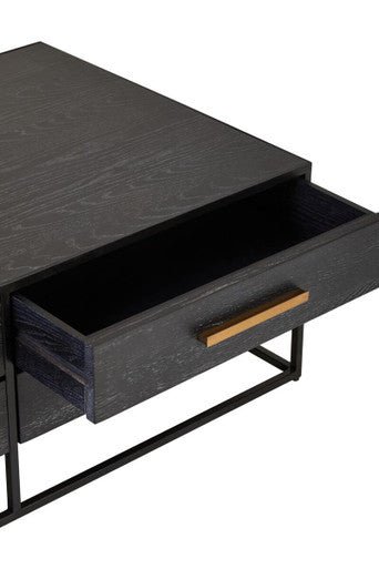 Black Finish 4 - Drawer Coffee Table with Metallic Handles and Iron Frame, Judd - Joe’s Haven