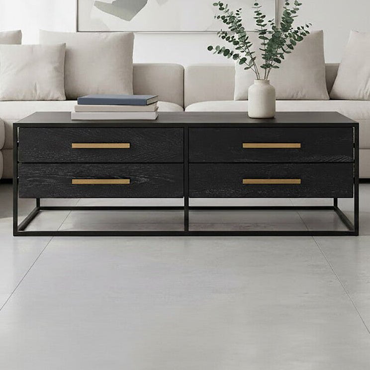 Black Finish 4 - Drawer Coffee Table with Metallic Handles and Iron Frame, Judd - Joe’s Haven