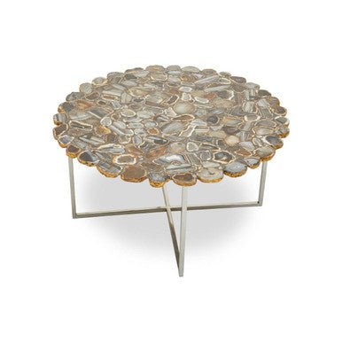Silver and Assorted Agate Stone Top Coffee Table with Stainless Steel Cross Legs, Rabia - Joe’s Haven