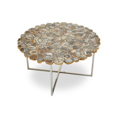 Silver and Assorted Agate Stone Top Coffee Table with Stainless Steel Cross Legs, Rabia - Joe’s Haven