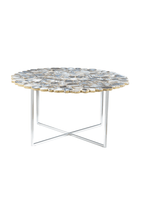 Silver and Assorted Agate Stone Top Coffee Table with Stainless Steel Cross Legs, Rabia - Joe’s Haven