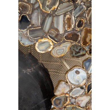 Silver and Assorted Agate Stone Top Coffee Table with Stainless Steel Cross Legs, Rabia - Joe’s Haven