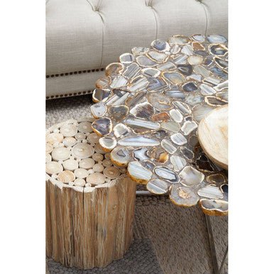 Silver and Assorted Agate Stone Top Coffee Table with Stainless Steel Cross Legs, Rabia - Joe’s Haven