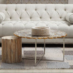 Silver and Assorted Agate Stone Top Coffee Table with Stainless Steel Cross Legs, Rabia - Joe’s Haven