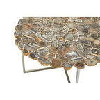 Silver and Assorted Agate Stone Top Coffee Table with Stainless Steel Cross Legs, Rabia - Joe’s Haven