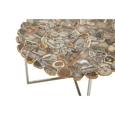 Silver and Assorted Agate Stone Top Coffee Table with Stainless Steel Cross Legs, Rabia - Joe’s Haven