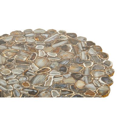 Silver and Assorted Agate Stone Top Coffee Table with Stainless Steel Cross Legs, Rabia - Joe’s Haven