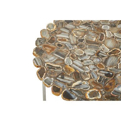 Silver and Assorted Agate Stone Top Coffee Table with Stainless Steel Cross Legs, Rabia - Joe’s Haven