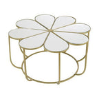 Silver and Gold Iron Frame Coffee Table with Petal Design Mirrored Top, Rabia - Joe’s Haven