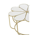 Silver and Gold Iron Frame Coffee Table with Petal Design Mirrored Top, Rabia - Joe’s Haven