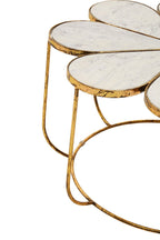 White Polished Marble Top Coffee Table with Petal Design Openwork Base, Rabia - Joe’s Haven