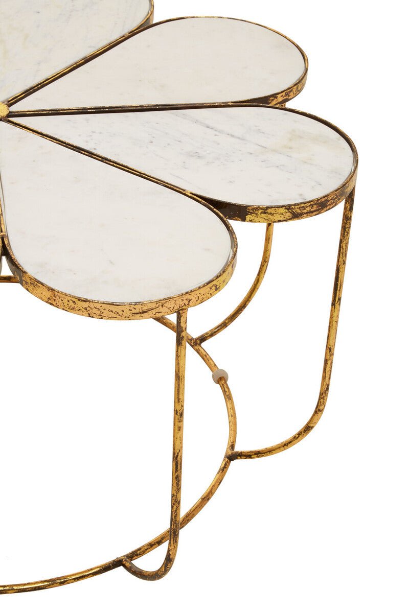 White Polished Marble Top Coffee Table with Petal Design Openwork Base, Rabia - Joe’s Haven