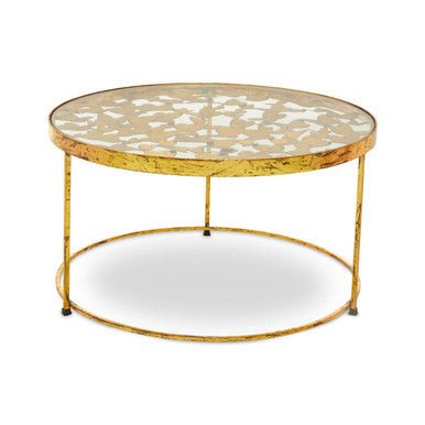 Butterfly Design Clear Glass Top Coffee Table with Gold Finish Wireframe Base, Rabia - Joe’s Haven