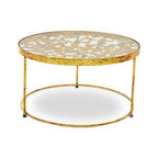Butterfly Design Clear Glass Top Coffee Table with Gold Finish Wireframe Base, Rabia - Joe’s Haven