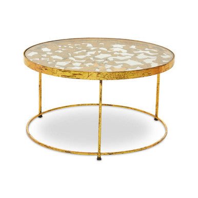 Butterfly Design Clear Glass Top Coffee Table with Gold Finish Wireframe Base, Rabia - Joe’s Haven