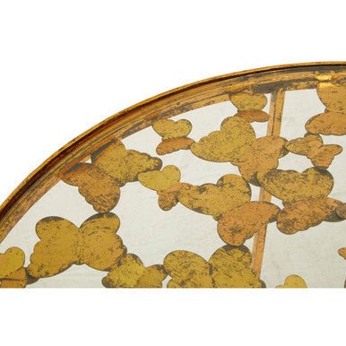 Butterfly Design Clear Glass Top Coffee Table with Gold Finish Wireframe Base, Rabia - Joe’s Haven