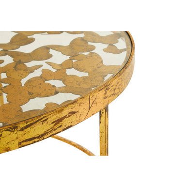 Butterfly Design Clear Glass Top Coffee Table with Gold Finish Wireframe Base, Rabia - Joe’s Haven