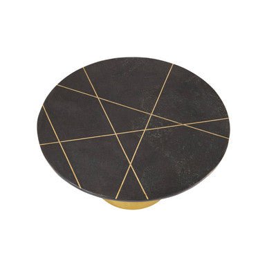 White Marble Round Top Coffee Table with Sculptural Geometric Gold Base, Rabia - Joe’s Haven