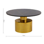 White Marble Round Top Coffee Table with Sculptural Geometric Gold Base, Rabia - Joe’s Haven