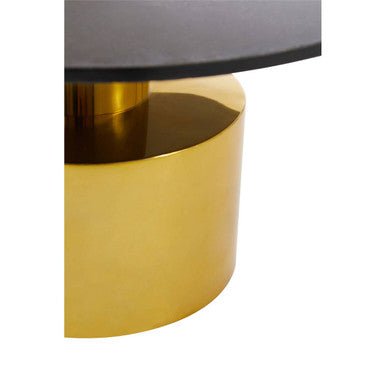 White Marble Round Top Coffee Table with Sculptural Geometric Gold Base, Rabia - Joe’s Haven