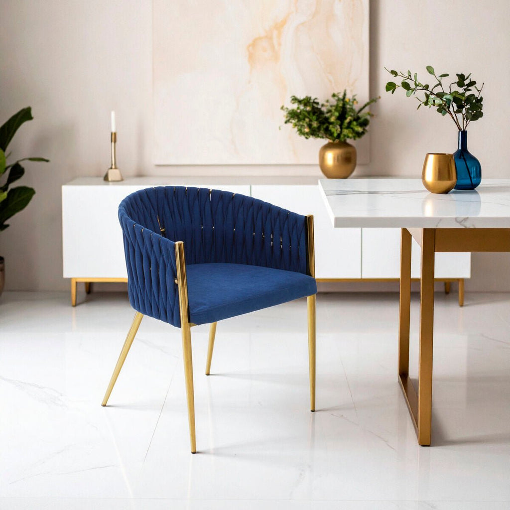 Gilden Blue Dining Chair With Woven Back - Joe’s Haven