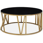 Brushed Gold Finish Steel Side Table with Roman Numeral Frame and Black Tempered Glass Top, Alana - Joe’s Haven