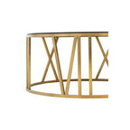 Brushed Gold Finish Steel Side Table with Roman Numeral Frame and Black Tempered Glass Top, Alana - Joe’s Haven