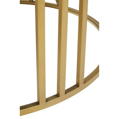 Brushed Gold Finish Steel Side Table with Roman Numeral Frame and Black Tempered Glass Top, Alana - Joe’s Haven