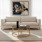 Brushed Gold Finish Steel Side Table with Roman Numeral Frame and Black Tempered Glass Top, Alana - Joe’s Haven