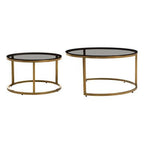 Set of 2 Black Tinted Glass Round Tops Nesting Coffee Tables with Brushed Gold Stainless Steel Frames, Alana - Joe’s Haven