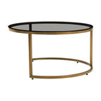 Set of 2 Black Tinted Glass Round Tops Nesting Coffee Tables with Brushed Gold Stainless Steel Frames, Alana - Joe’s Haven